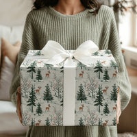 Pine Tree Holiday Gift Wrap, Winter Woodland Deer Wrapping Paper, Rustic Forest Christmas Wrapping Paper, Nature Botanical Gift Wrap Roll