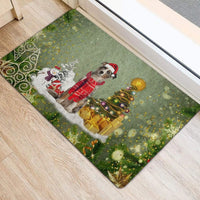 Snow Tree Welcome Mat, Australian Shepherd Christmas Doormat, Festive Aussie Dog Doormat, Winter Pet Floor Mat, Pet Lover Holiday Present