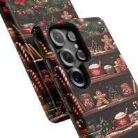 Gingerbread Cocoa Holiday Phone Cover, Christmas Bookshelf Phone Case for Samsung Galaxy, Comfy Bookish Candy Cane Case