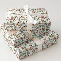 Woodland Bird Gift Wrap, Watercolor Owl Wrapping Paper, White Holiday Wrapping Paper, Nature Lover Gift Wrap, Christmas Wrapping Paper Roll