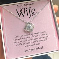 Love Knot Pendant Necklace, Wife Christmas Love Knot Necklace, 14k White Gold Over Stainless Steel Necklace, Holiday Present from Husband
