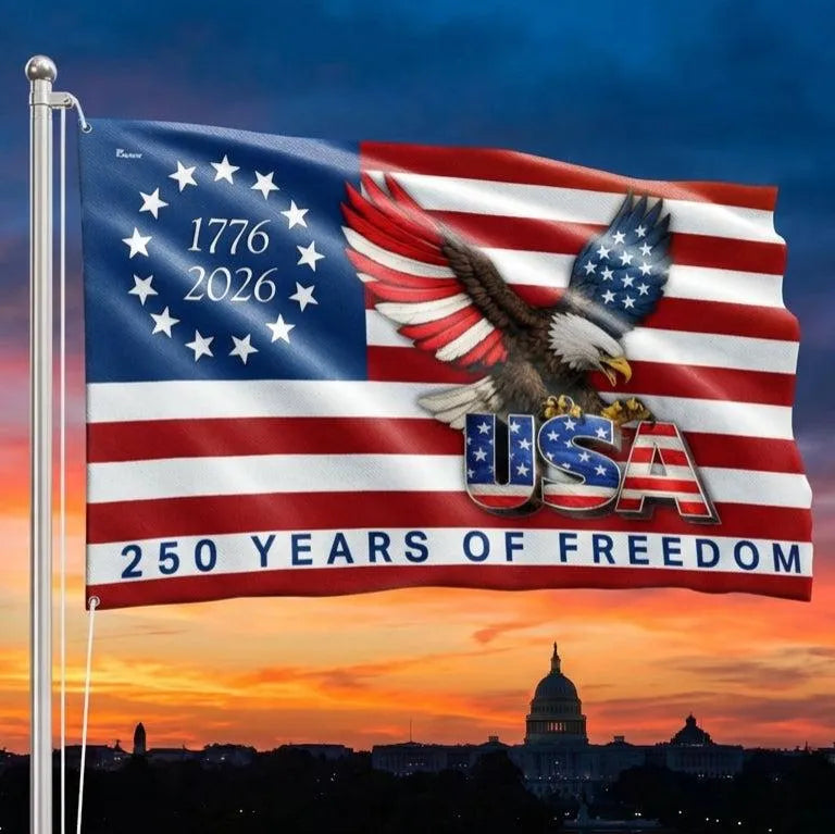 250 Years of Freedom Patriotic House Flag | 1776-2026 Betsy Ross & Eagle Design | Double-Sided Weather-Resistant | American Independence Gift