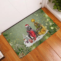 Merry Christmas Snow Scene Welcome Mat, American Bully Christmas Doormat, Dog Holiday Door Mat, Winter Porch Rug, Pet Lover Xmas Present