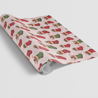Candy Cane Holly Gift Wrap, Merry Mantle Christmas Stocking Wrapping Paper, Festive Red Green Holiday Gift Wrapping Paper, Xmas Gift Wrap