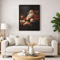 Sleeping Santa Portrait Canvas Print, Vintage Santa Claus Wall Art, Christmas Holiday Wall Decor, Digital Download Xmas Poster Present
