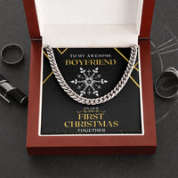Polished Stainless Steel Mens Chain, First Christmas Boyfriend Cuban Link Chain Necklace, Mens Cuban Necklace, Holiday Keepsake Present