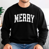 Vintage Varsity Lettering Crewneck, Merry Christmas Sweatshirt, Retro Holiday Season Sweater, Comfy Festive Christmas Present Pullover