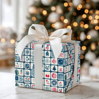 Folk Art Tile Gift Wrap, Scandinavian Christmas Wrapping Paper, Watercolor Tree Snowflake Wrapping Paper, Nordic Holiday Gift Wrap Roll