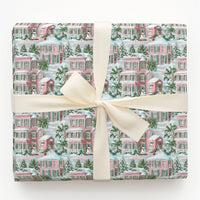 Pink Southern House Gift Wrap, Coastal Christmas Wrapping Paper, Palm Tree Holiday Wrapping Paper, Beach Xmas Gift Wrap, Winter Present Wrap