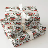 Adorable Woodland Animal Gift Wrap, Raccoon Scarf Wrapping Paper, Watercolor Winter Raccoon Paper, Christmas Holiday Wrapping Paper Roll