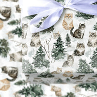 Snowy Forest Kitten Gift Wrap, Watercolor Cat Wrapping Paper, Winter Holiday Cat Wrapping Paper, Christmas Kitten Gift Wrapping Paper