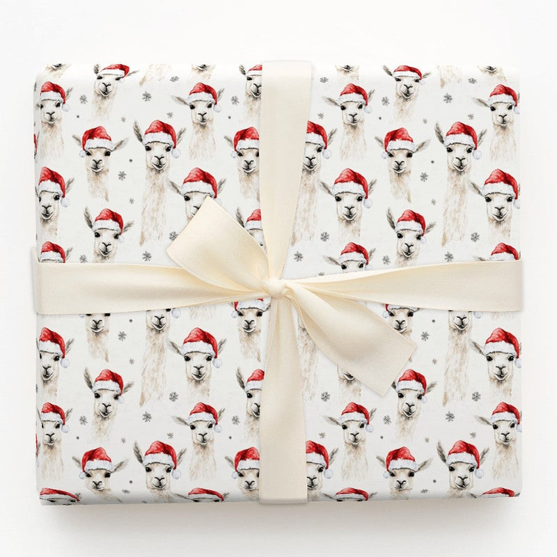 Santa Hat Animal Gift Wrap, Christmas Llama Wrapping Paper, Watercolor Holiday Wrapping Paper, Adorable Winter Present Paper