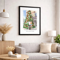Personalized Holiday Canvas Print, Custom Couple and Pet Portrait Canvas, Watercolor Christmas Canvas Art, Family Pet Present for Couples