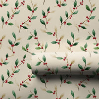 Classic Christmas Gift Wrap, Watercolor Holly Berry Wrapping Paper, Botanical Holiday Wrapping Paper, Winter Berry Gift Wrap Roll