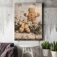 Rustic Christmas Wall Art, Gingerbread Men Digital Download Canvas, Impasto Holiday Kitchen Print, Winter Season Baking Decor Poster