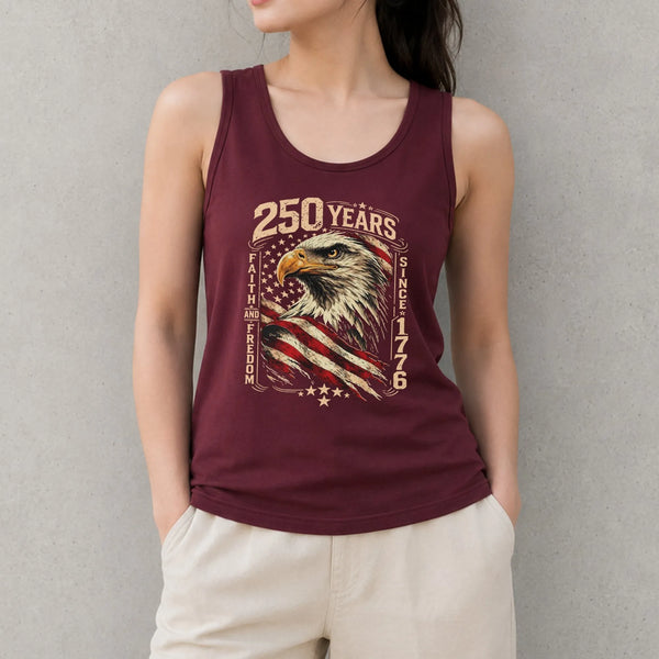 USA 250 Years of Freedom Tank Top | Patriotic Eagle & Flag Graphic | Soft Breathable Lightweight Fabric | 4th of July Independence Day Gift for Men & Women