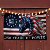 250 Years of Power Patriotic Flag 1776-2026 | American Horse Design House Flag | UV-Resistant Polyester | Commemorative Independence Gift