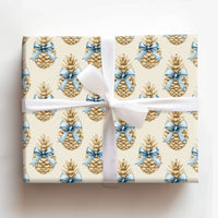 Blue Bow Winter Gift Wrap, Rustic Pinecone Christmas Wrapping Paper, Watercolor Pinecone Wrapping Paper, Elegant Holiday Gift Wrapping Paper
