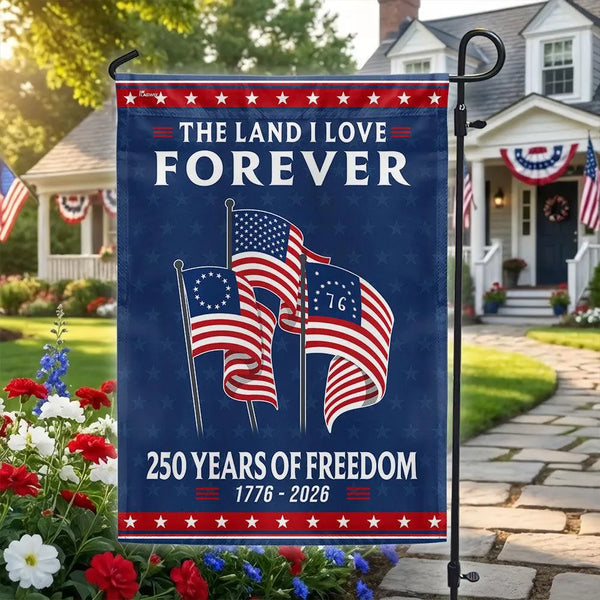 250 Years Of Freedom Garden Flag | Betsy Ross & Bennington 76 Historic Flags | Double-Sided Polyester | Patriotic Home Decor Gift