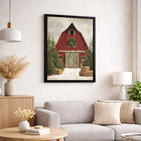 Snowy Winter Barn Canvas Art, Rustic Red Barn Christmas Wall Art, Red Barn Holiday Print, Farmhouse Decor Printable Digital Download