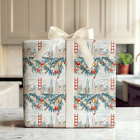 Golden Gate Bridge Gift Wrap, San Francisco Skyline Wrapping Paper, Bay Area Christmas Gift Wrap, Watercolor Holiday Wrapping Paper