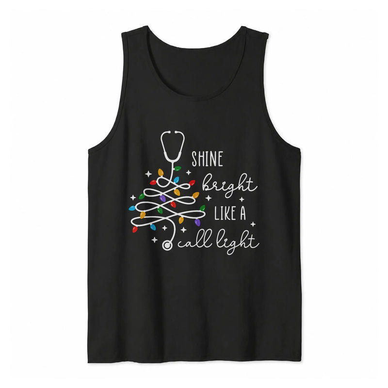 Shine Bright Like a Call Light Tank, Nurse Christmas Tank Top, Humorous Stethoscope Christmas Tree Tank Top, Nurse Holiday Present