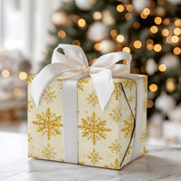 Winter Wedding Gift Wrap, Gold Snowflake Christmas Wrapping Paper, Elegant Cream Holiday Wrapping Paper, Metallic Gold Snowflake Gift Wrap