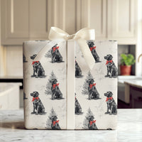 Vintage Dog Holiday Gift Wrap, Black Labrador Christmas Wrapping Paper, Retro Lab Pine Tree Wrapping Paper, Pet Lover Gift Wrapping Paper