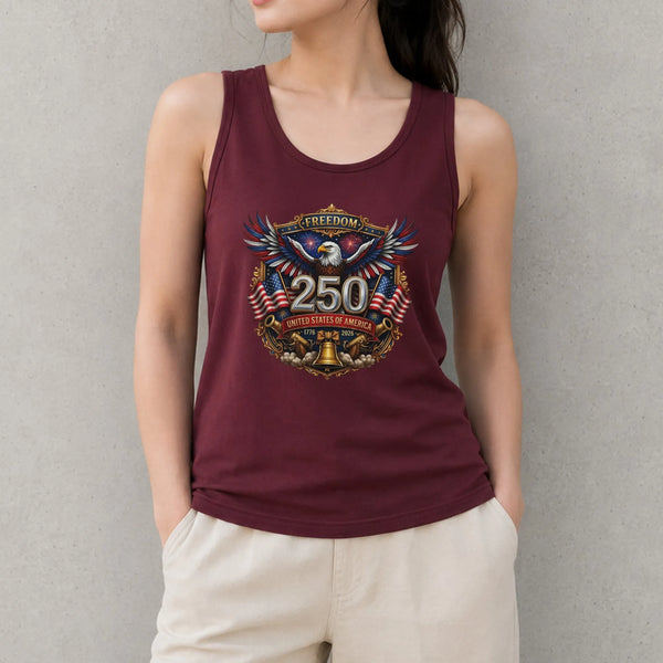 America 250 Years Tank Top | Freedom 1776-2026 Eagle & Flag Emblem | Soft Breathable Unisex Fit | 4th of July Gift for Patriots