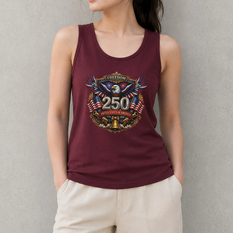 America 250 Years Tank Top | Freedom 1776-2026 Eagle & Flag Emblem | Soft Breathable Unisex Fit | 4th of July Gift for Patriots