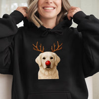 Adorable Dog Antlers Hooded Sweatshirt, Golden Retriever Christmas Reindeer Hoodie, Festive Pet Xmas Pullover, Dog Lover Present