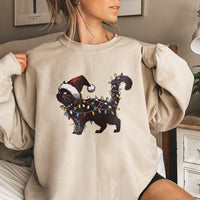 Humorous Black Cat in Holiday Lights Crewneck, Cat Christmas Sweatshirt, Festive Kitty Holiday Sweater, Comfy Animal Lover Graphic Pullover