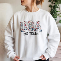 USA 250th Birthday Sweatshirt | Floral Americana 250 Years Celebration Design | Soft Cotton Blend Comfort | Gift for American History Lovers