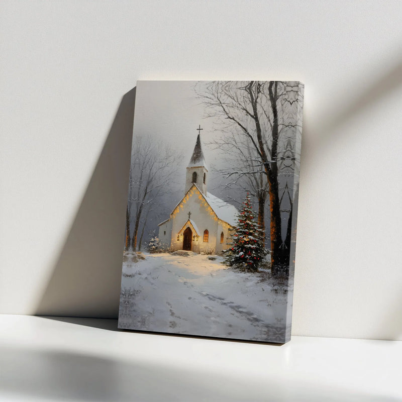 Snowy Christmas Landscape Print, Winter Church Canvas Wall Art, Religious Holiday Wall Decor, Christian Winter Scene Canvas Art Present