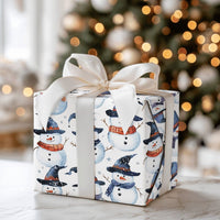 Watercolor Winter Snowmen Gift Wrap, Wizard Snowman Wrapping Paper, Magical Witch Hat Gift Wrapping Paper, Festive Christmas Present Wrap