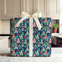 Navy Pine Tree Holiday Gift Wrap, Watercolor Christmas Trees Wrapping Paper, Winter Forest Christmas Wrapping Paper, Holiday Present Packaging