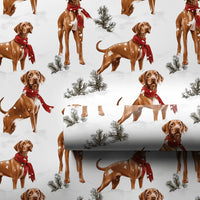 Festive Red Scarf Gift Wrap, Vizsla Dog Wrapping Paper, Winter Holiday Puppy Wrapping Paper, Christmas Wrapping Paper for Dog Lovers