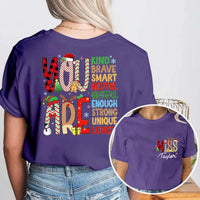 Custom Name Holiday Educator Shirt, Personalized Christmas Teacher T-Shirt, Two Sided Festive Graphic Tee, Xmas Teacher Season Present