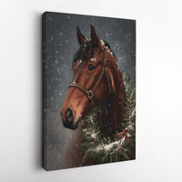Winter Wreath Equestrian Canvas Print, Christmas Horse Canvas Wall Art, Rustic Farmhouse Holiday Canvas Art, Horse Present, Digital Download