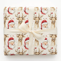 Adorable Christmas Gift Wrap, Watercolor Santa and Reindeer Wrapping Paper, Holiday Snowflake Wrapping Paper, Festive Winter Gift Wrap Paper