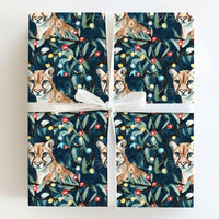 Christmas Mountain Lion Gift Wrap, Watercolor Cougar Wrapping Paper, Holiday Wildlife Present Wrap, Winter Forest Christmas Wrapping Paper