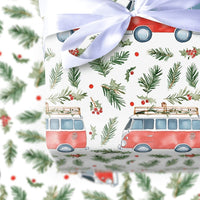 Retro Red Camper Van Gift Wrap, Vintage Camper Christmas Wrapping Paper, Winter Travel Holiday Wrapping Paper, Festive Road Trip Gift Wrap