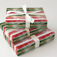 Red Green Gold Gift Wrap, Watercolor Stripe Wrapping Paper, Artistic Brushstroke Wrapping Paper, Festive Christmas Holiday Wrapping Paper
