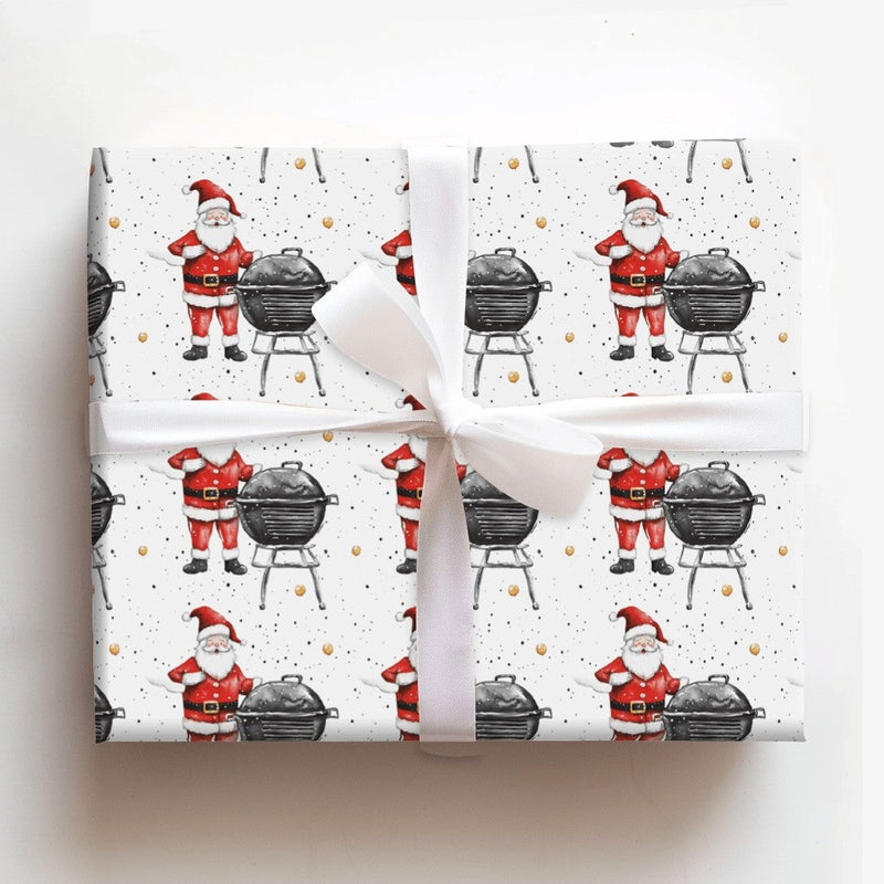 Humorous BBQ Christmas Wrapping Paper, Charcoal Grill Santa Wrapping Paper, Holiday Grilling Wrapping Paper, Secret Santa Gift Wrap Roll
