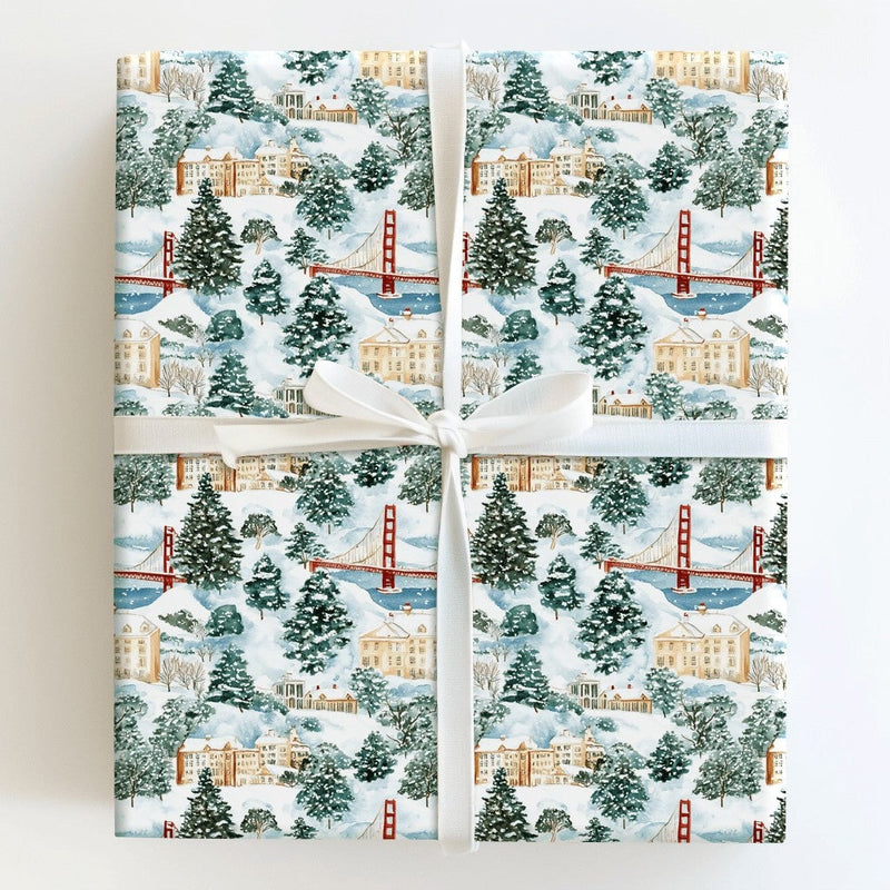 Golden Gate Bridge Gift Wrap, San Francisco Christmas Wrapping Paper, Snowy San Francisco Present Paper, California Holiday Wrapping Paper