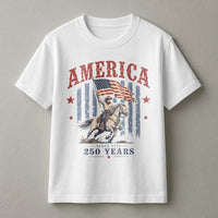 America 250 Years T-Shirt | Vintage Patriotic Horseback Flag Bearer Design | Soft Breathable Cotton | Gift for History Enthusiasts