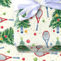 Watercolor Racket Holiday Gift Wrap, Tennis Christmas Tree Wrapping Paper, Tennis Player Xmas Wrapping Paper, Coach Present