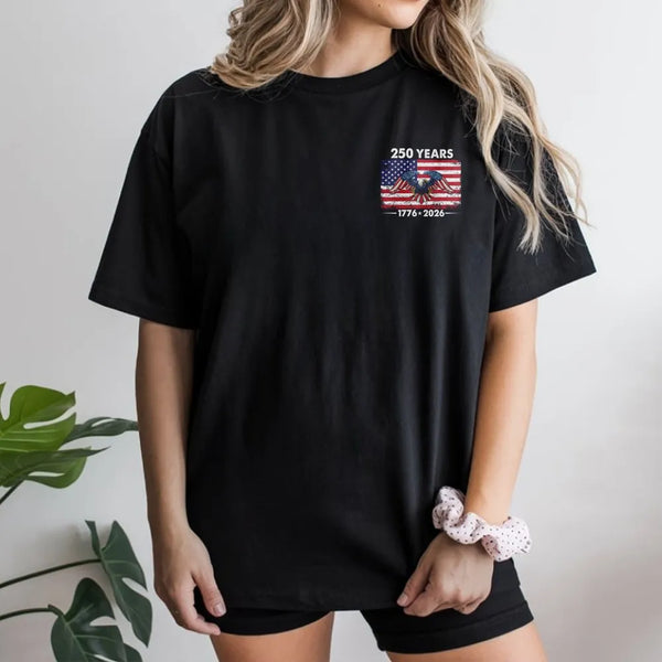 250 Years America T-Shirt | 1776-2026 Eagle & Flag Graphic Design | Soft 100% Cotton Tee | Patriotic Gift for History Lovers