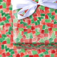 Red and Green Stained Glass Gift Wrap, Watercolor Mosaic Wrapping Paper, Modern Christmas Wrapping Paper, Abstract Holiday Gift Wrap Roll