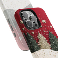 Winter Forest Snowflake Phone Case, Christmas Tree Phone Case for iPhone, Red Holiday Pattern Phone Cover